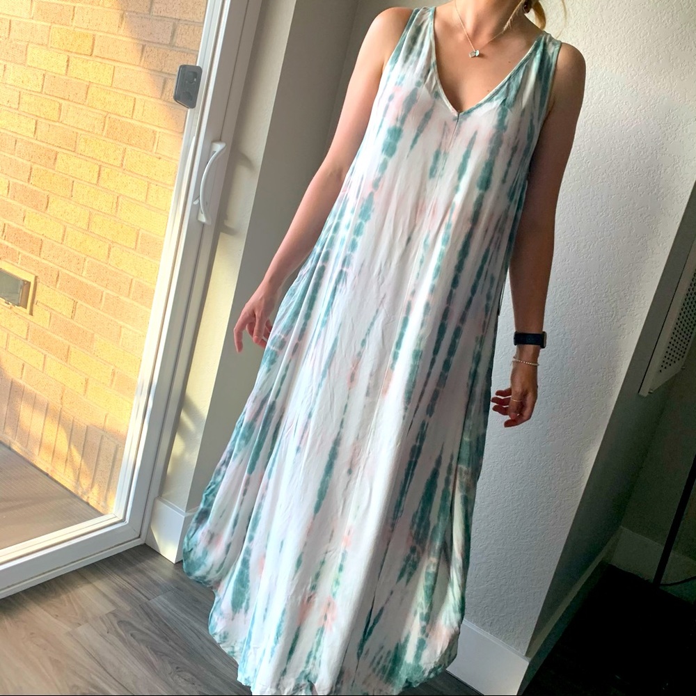 NWT Young Fabulous & Broke Boho Maxi Dress Pink White Silver Jupiter Tie Dye